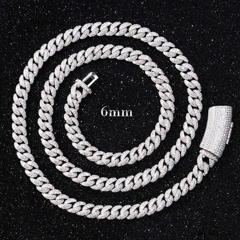 Hiphop Jewelry 6mm S Sterling Sier D color VVS Moissanite Necklace Cuban Link Chain