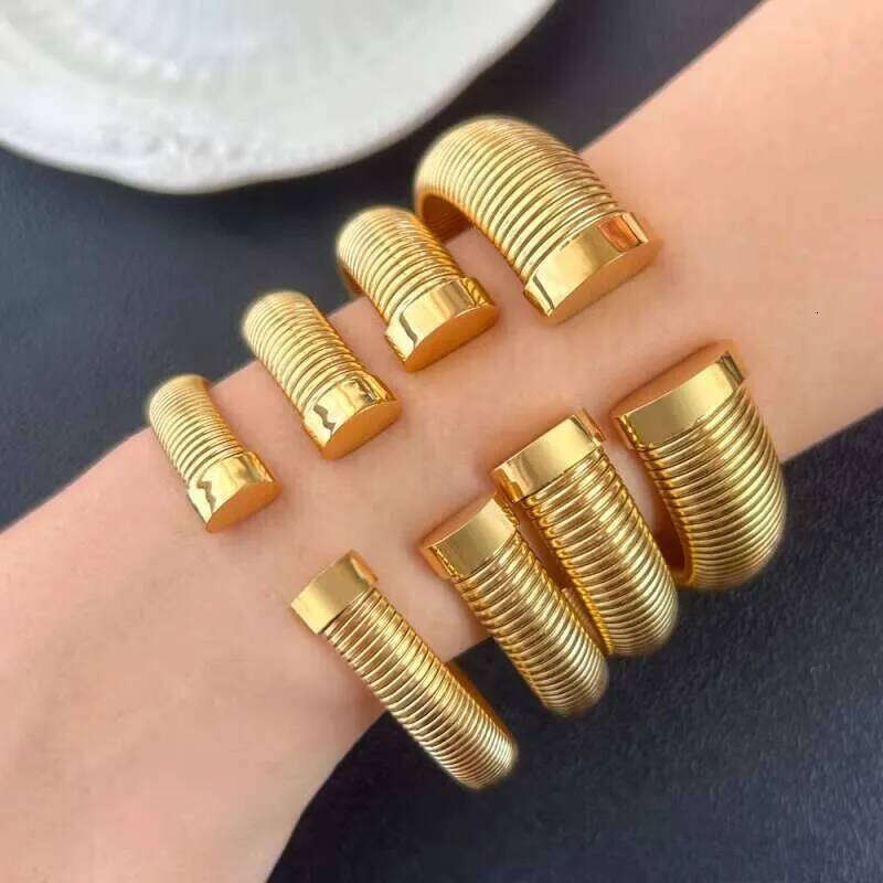 DHCollections Stainless Steel Cuff Bracelet Adjustable Gold Plated Wide Metal Bangle Waterproof Fashion Jewellery for Men and Women 1 Piece
