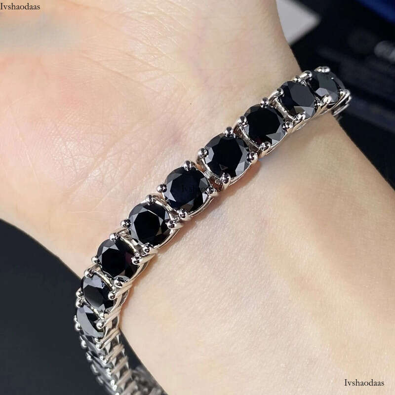 Hiphop Style S Tennis Chain Bracelet and Necklace Round Cut Black Color Moissanite Dia Certified by GRA