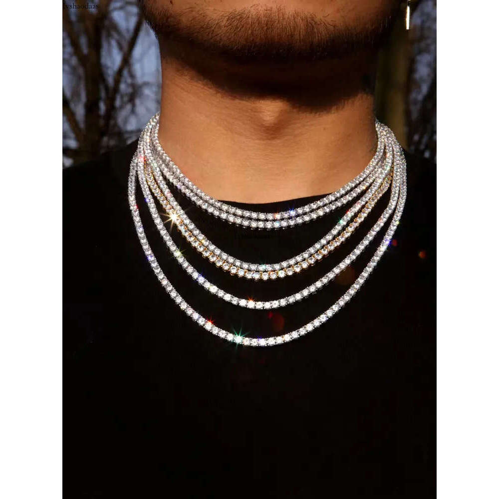 Hip Hop Crystal Dia Iced Out D Color White 3MM 4MM 5MM Moissanite Tennis Chain Necklace for Women Men