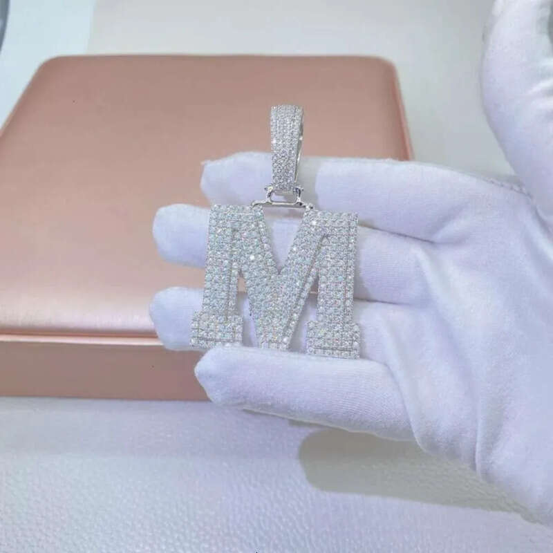 Hip Hop Sier Jewelry Vvs1 Moissanite Dia Custom Name Stone Initial Letter Pendant Necklace