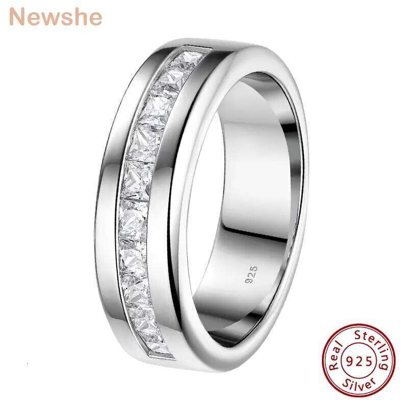 Newshe Sterling Sier Moissanite Mens Wedding Band Half Eternity Princess Cut Lab Created Dia Ring Jewelry