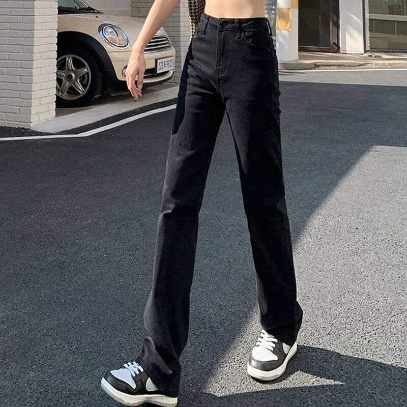 Woman Korean High Waist Streetwear Straight Leg Jeans Girls Y2k Clothes Pants Female Fashion Black Baggy Haruku Denim Trousers dongdumaoyi