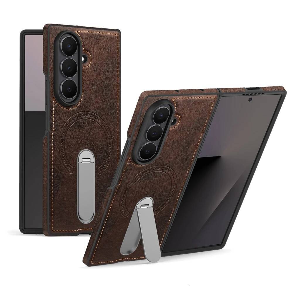 Wireless Charging Magnetic Cover For Samsung Galaxy Z Fold 7 6 5 4 3 Leather Kickstand Bracket Phone Case Shockproof
