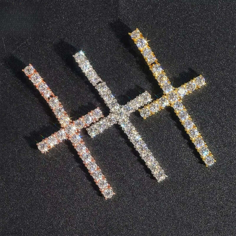 Read Shipping Hip Hop Jewelry Vvs Sier Moissanite Iced Out Cross Pendant With Chain