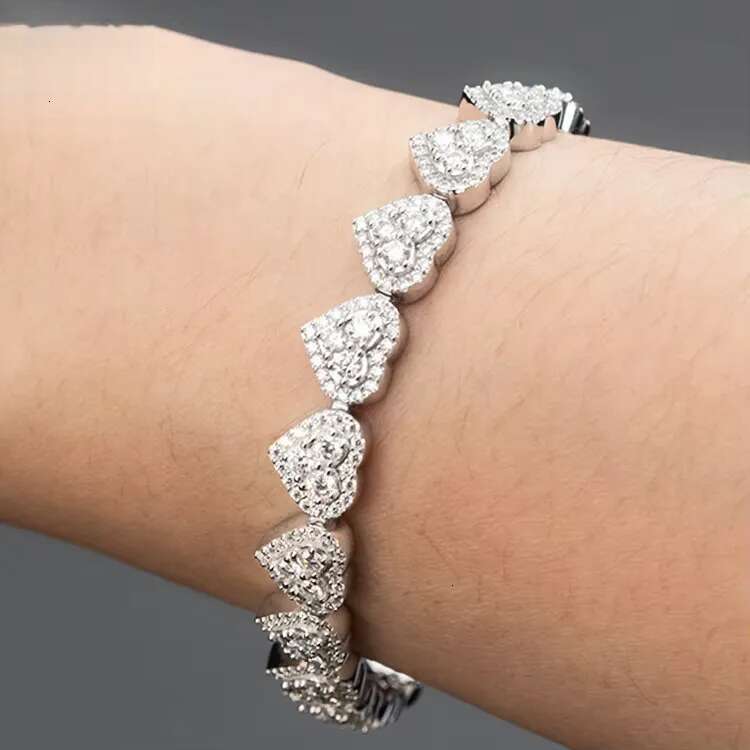 Goldleaf Sterling Sier VVS Dia Bracelet Hiphop Heart Shape Bangles Iced Out 8mm Moissanite Cuban Link Chain