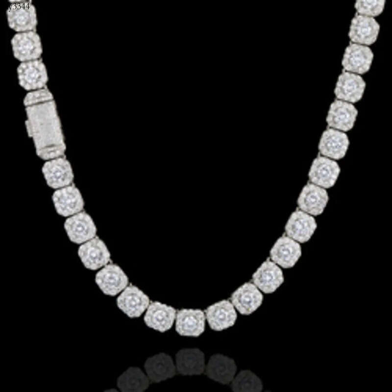 necklace moissanite chain Hip Hop Necklace Gold Plated Jewelry Iced Out Dia Clustered Tennis Chain