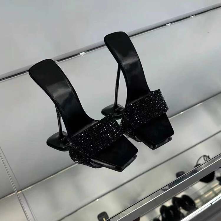 Rhinestone One-Strap for Women 2025 New Square Open Toe Thin Designer Shoe heel Sexy High heels Outdoor Sandals