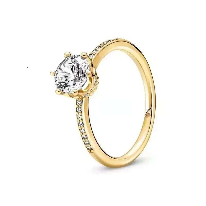 Gold Color Series Sterling Sier Classic Square Heart shaped Crown Ring Exquisite Charm Jewelry Birthday Gifts