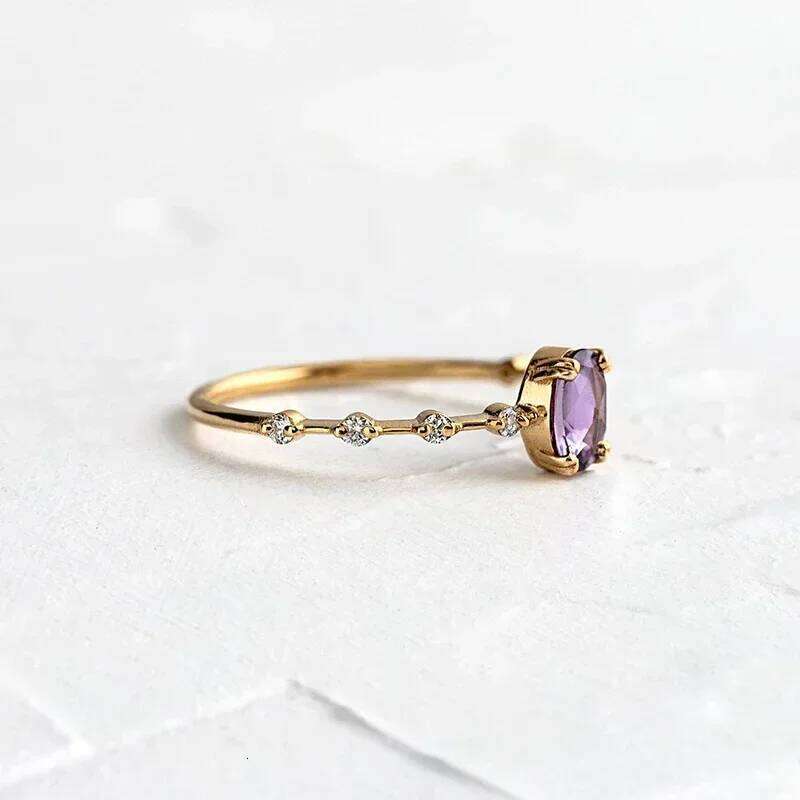 Gold Plated Purple Crystal For Women Romantic Engagement Wedding Ring Fashion Jewelry Gifts 6/7/8size