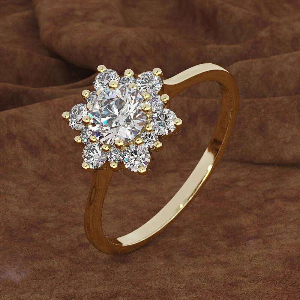 Yellow 1.5 Carats for Women Engagement Bizuteria Anillos Gemstone 14K Gold and Dia Wedding Ring