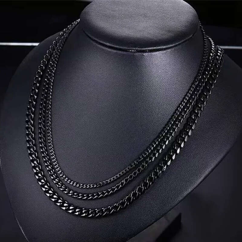 High Quality Stainless Steel Cuban Link Chain Necklace for Men Dia Cut Black Sier Vintage Trendy Jewelry Gold Plating