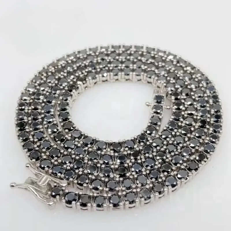 sterg sier GRA Certificated 3mm 4mm black moissanite chain pass dia tester hip hop tennis necklace