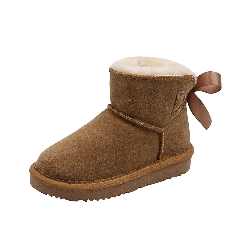 EBV designer shoes free shipping High quality cowhide new warm and anti slip fashionable bow children's snow boots size 25-36 black brown pink