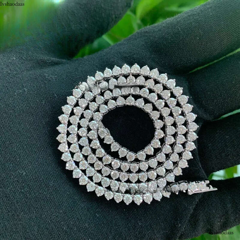 Hip Hop Necklace Pass Dia Tester 3mm GRA VVS Moissanite Iced Out 3Prong Mossanite Tennis Link Chain