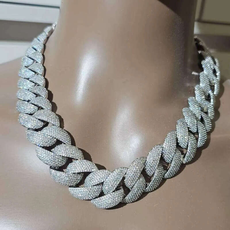 Top jewelry necklaceDesigner necklaceHip-Hop Iced Out White VVS Sterling Sier26 Cubic Zirconia Four row drillCuban Chain Necklace for Men