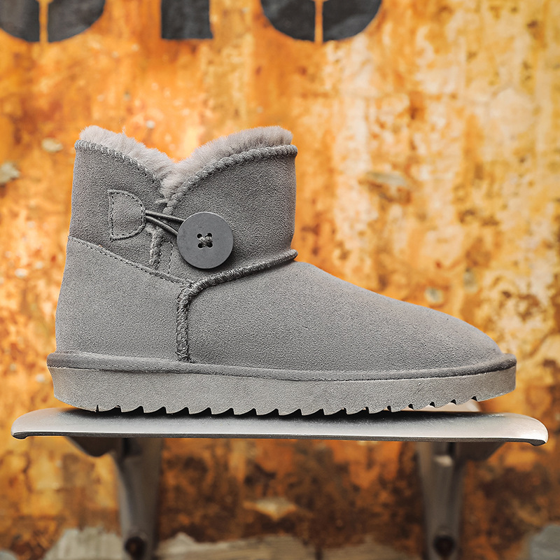 EBV designer shoes hot free shipping High quality cowhide winter snow boots anti slip thick button fashion cotton shoes for women black grey brown kha