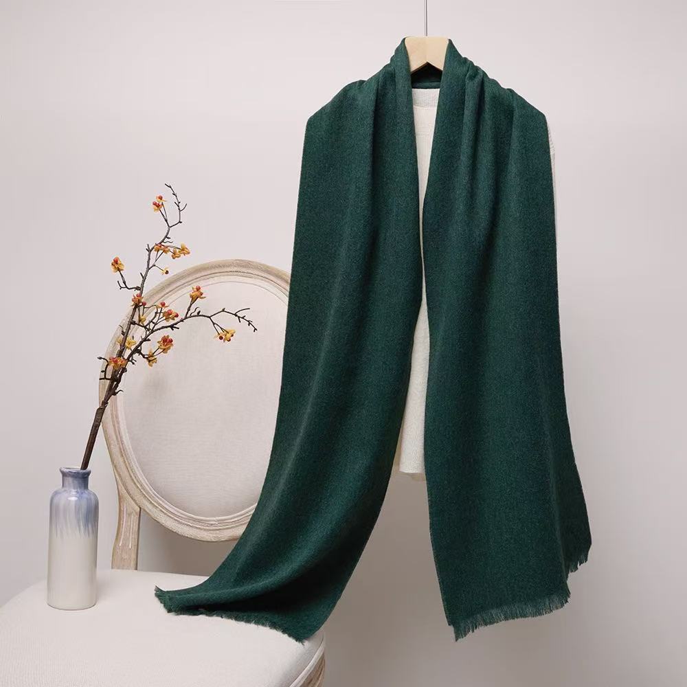 T1947 pure wool scarf unisex neckband autumn and winter warm versatile solid color short tassel wool shawl