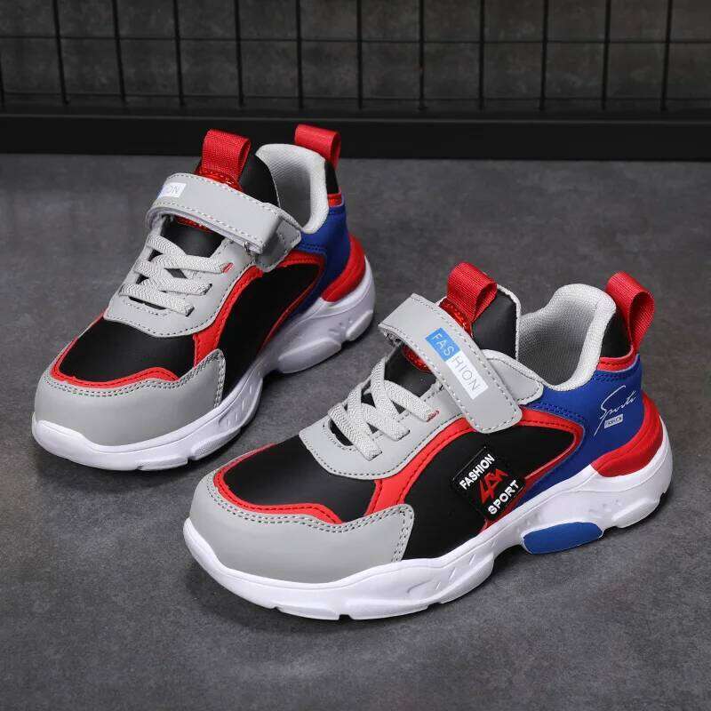 Autumn Winter Children's Shoes, Boys' Sneakers, Leather Surface, Breathable, Non-Slip, Versatile Sports Shoes for Middle-Aged Older Children