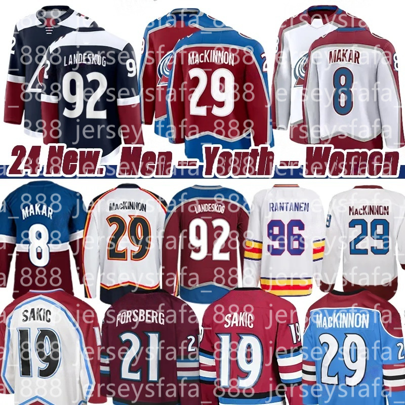 29 Nathan MacKinnon jersey 8 Cale Makar jersey 92 Gabriel Landeskog hockey jerseys Mikko Rantanen Miles Wood Joe Sakic Devon Toews Avalanche jersey s-xxxL