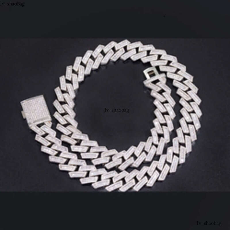 Baguette dia 20mm gold plated Sier necklace vvs moissanite baguette cuban link chain