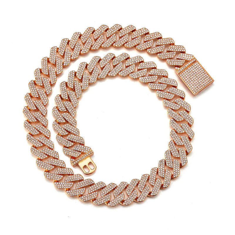 20MM Hip-Hop Full Thick Necklace Zinc Alloy Rhombus Exaggerated Three-Row Dia Cuban Chain for Men