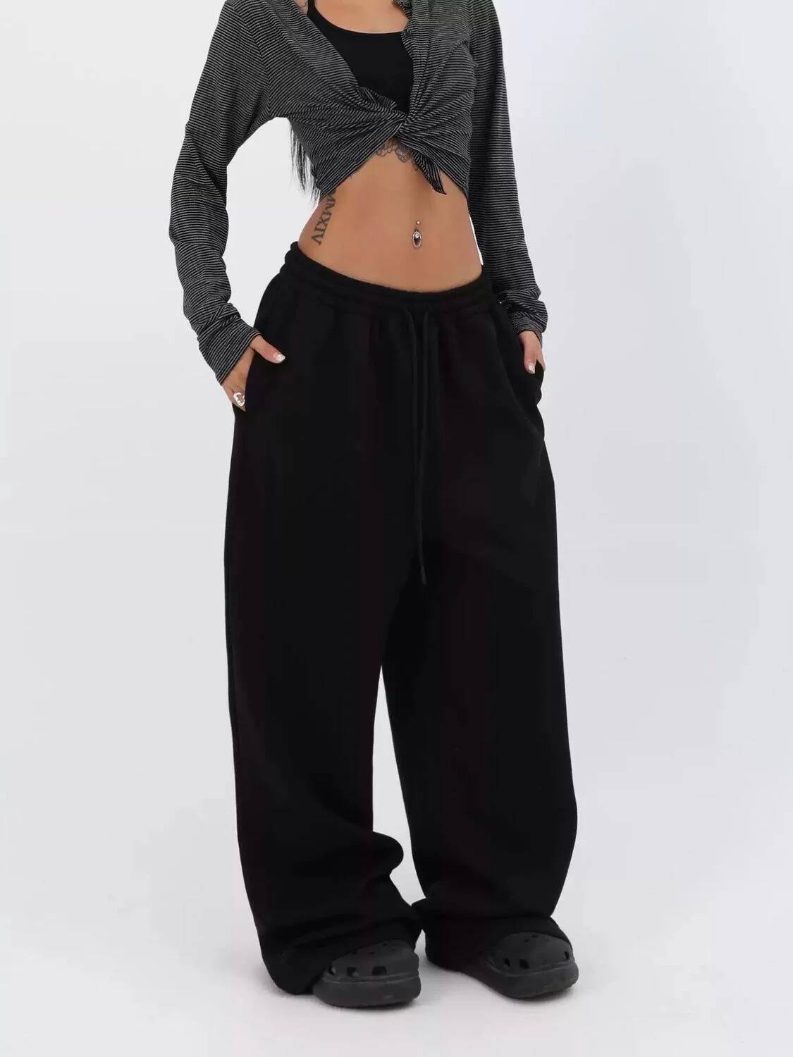 Retro Y2K Baggy Pants Fashion Women Pocket Elastic Waist Oversized Vintgae Wide Leg Pant Casual Streetwear Sweatpant Trousers dongdumaoyi