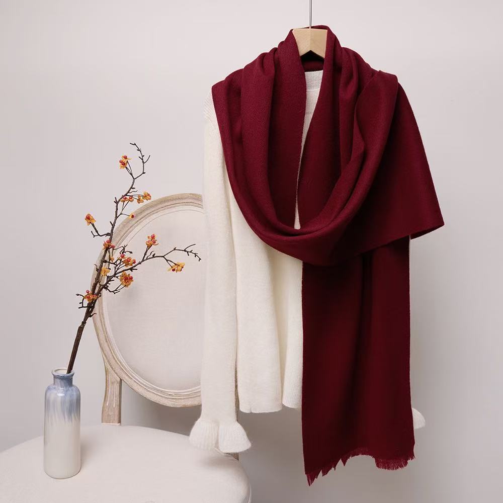 T1949 pure wool scarf men and women's neck warm autumn and winter all-match solid color short tassel wool