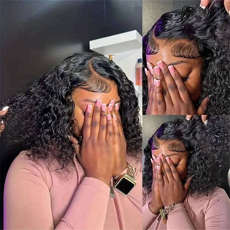 Glueless Wave 250% 13X6 Transparent HD Lace Front 100% Human Hair Deep Curly Short Bob Wigs Pre Plucked Xiusiyuan2510