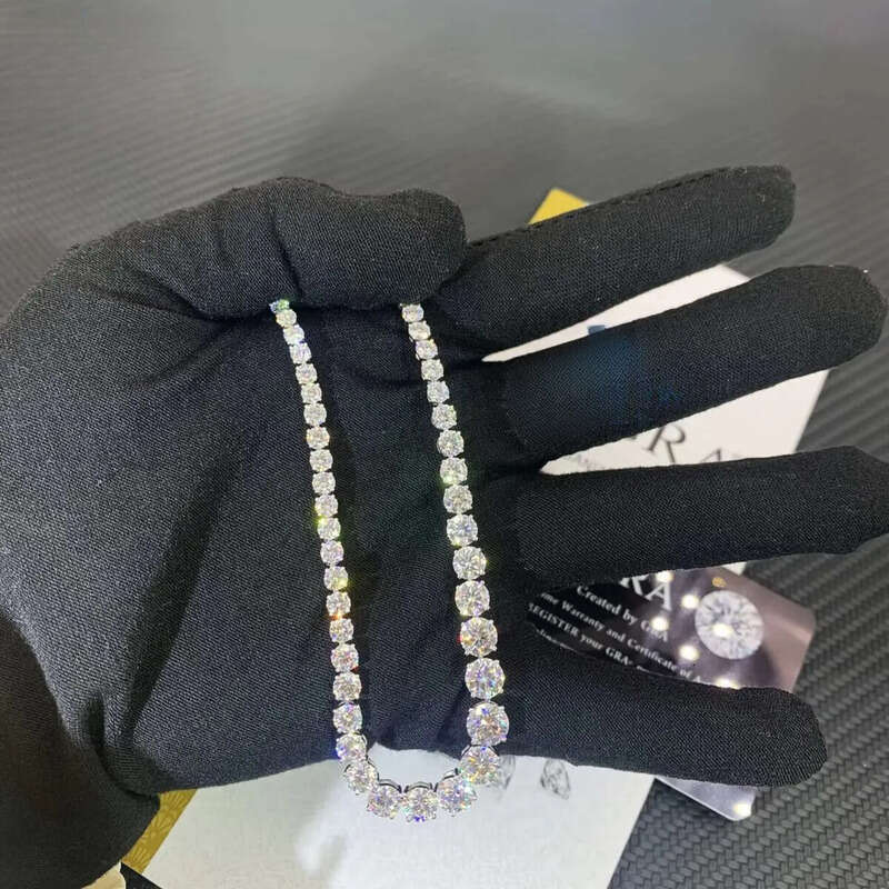 Wholesale White Gold Women 6.5mm Brilliant Moissanite Dia Graduated Chain Fine Jewelry Tennis Necklace