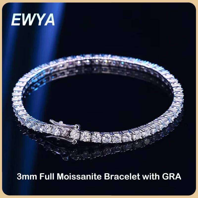 EWYA Sterling Sier Moissanite Bracelet 0.1ct 3mm D VVS1 Dia with GRA for Women Sparkling Wedding Party Fine Jewelry