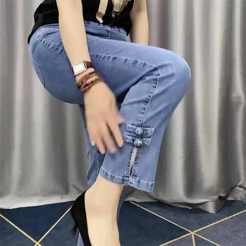 2025New Spring Autumn High Elasticity Women Jean Korean Loose Straight Ankle-Length Cowboy Female Extends Denim Pants Lady dongdumaoyi