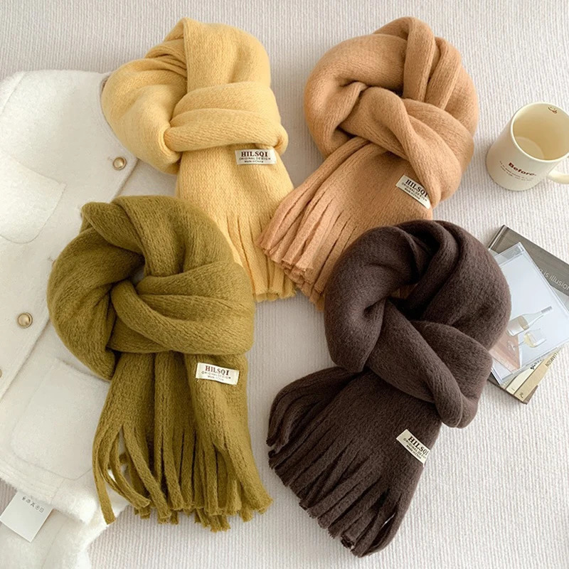 Winter Scarf For Women Plain Warm Shawls Wraps Female Thick Knitted Soft Long Tassel Shawl Neckwrap Solid Neckerchief 250930