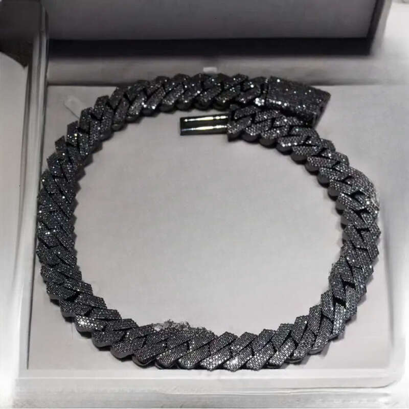 Hot-sale 18mm 20mm Plated 2 Rows High Quality Sterg Sier Ice Out Black Cuban k Chain Moissanite