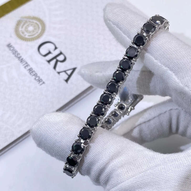 Rhodium Plated 3mm 4mm 5mm Sterg Sier Chain Iced Out Black Moissanite Dia Tennis Necklace