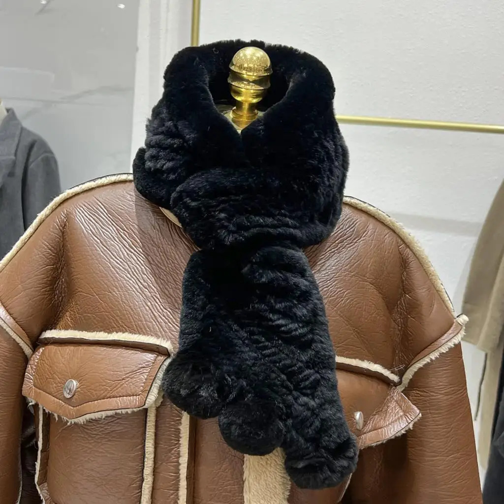 2025 Winter Warm Lady 100 Natural Fur Ball Muffler Fashion Knit Rex Rabbit Fur Scarves Russia Women Real Rex Rabbit Fur Scarf 250929