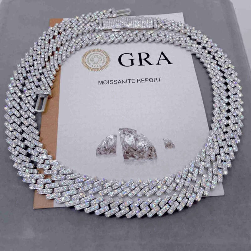 Pass Dia Tester Iced Out Vvs Moissanite Sterling Sier 10mm Cuban Link Chain