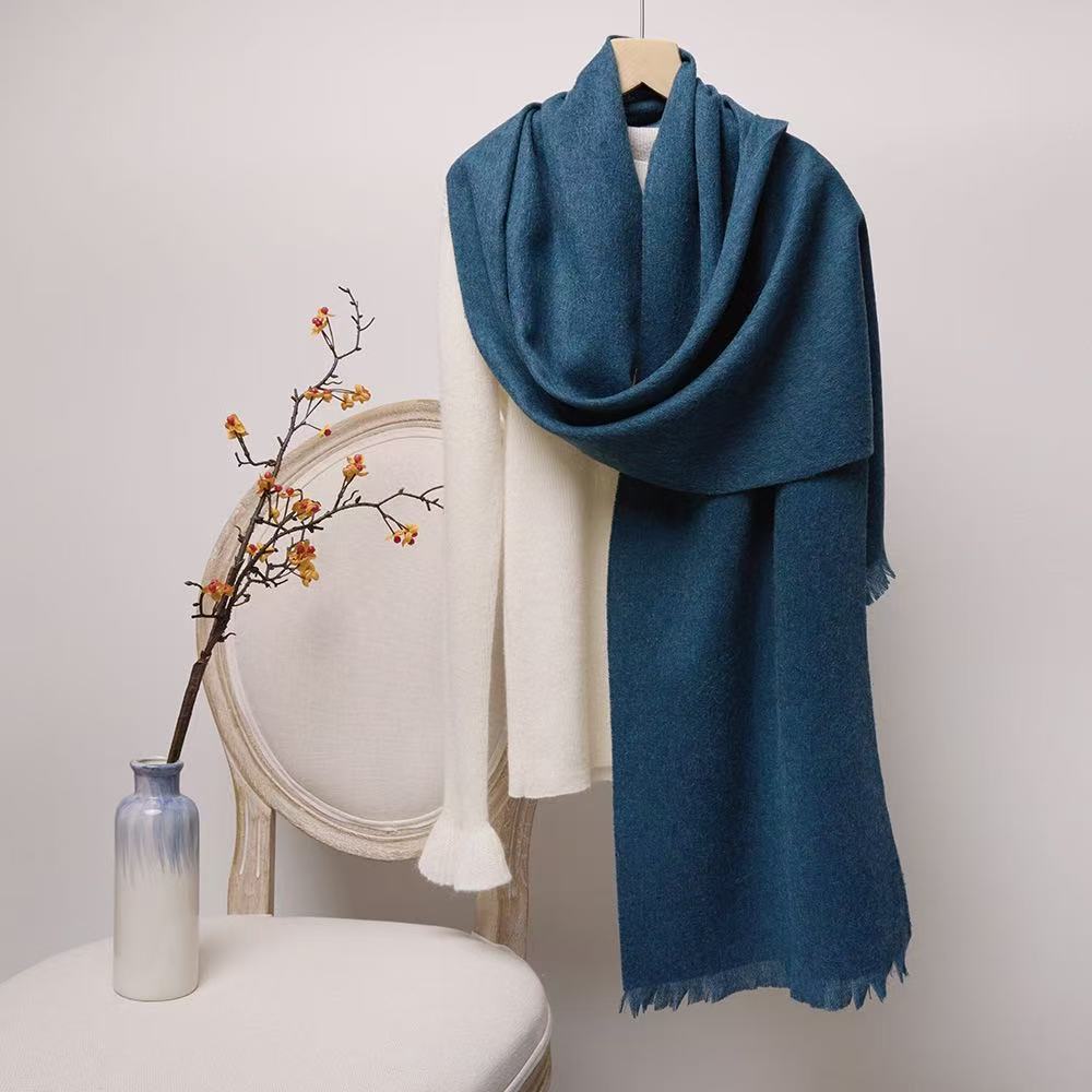 T1949 pure wool scarf men and women's neck warm autumn and winter all-match solid color short tassel wool