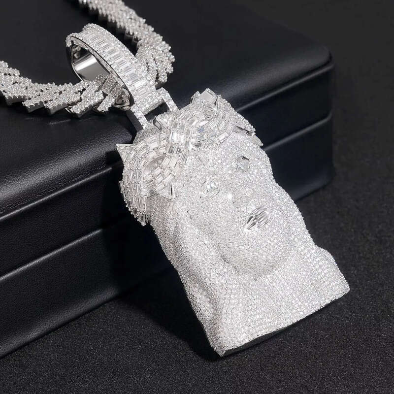 Jesus Pendant with Sier Threadable 10mm Cuban Chain Product Type Moissanite Pendants Charms