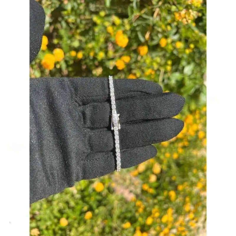 Rinntin SMN Premium Iced Crystal Tennis Moissanite Necklace Chain VVS Clarity 14kt Sterg Sier 7-24 Inch Mossanite Jewelry