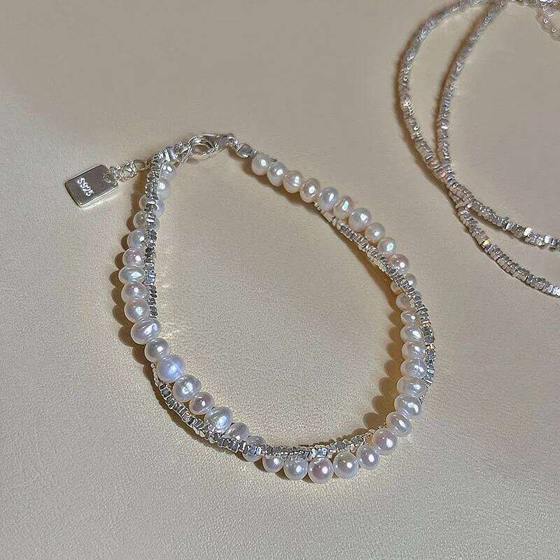 Fashion Sterling for Women Korean Double Layer Pearl Sier Chain Bracelets Party Jewelry Gift