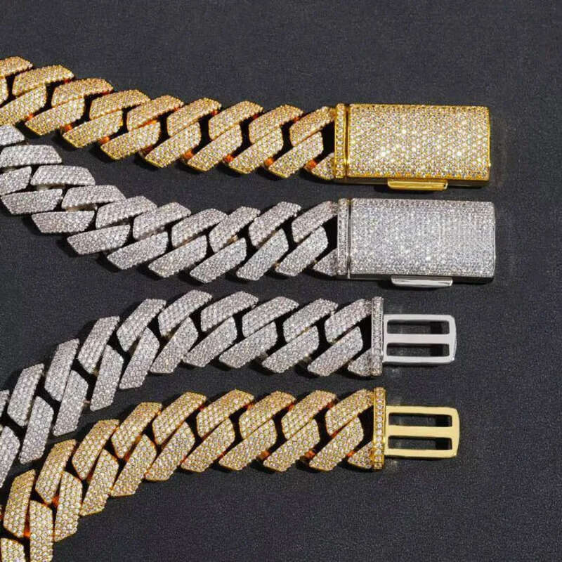 15mm 20mm Gold Sterling Sier Hip Hop Moissanite Dia Cuban Link Chain Necklace for Men