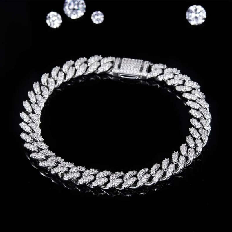 8mm Necklace k Cuban Mossinate Dia Vvs Moissanite Chain Hip Hop Iced Fine Jewelry Sterg Sier