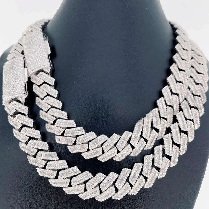 Bussdown 18mm Baguette for Men Moissanite Sier Hip Hop Iced Out Cuban Link Chain