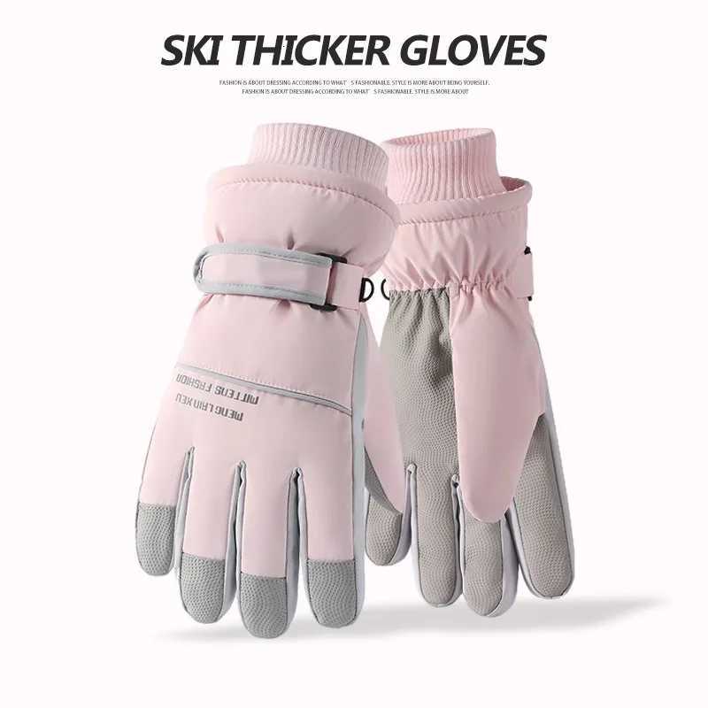 Mens and womens skiing gloves winter outdoor cycling touch screen anti slip velvet windproof warm gloves waterproof Z250925