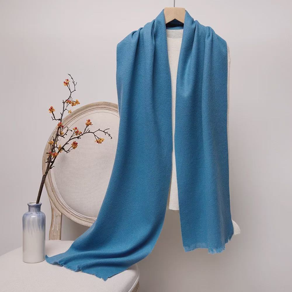 T1948 pure wool scarf men and women's neck warm autumn and winter all-match solid color short tassel wool shawl