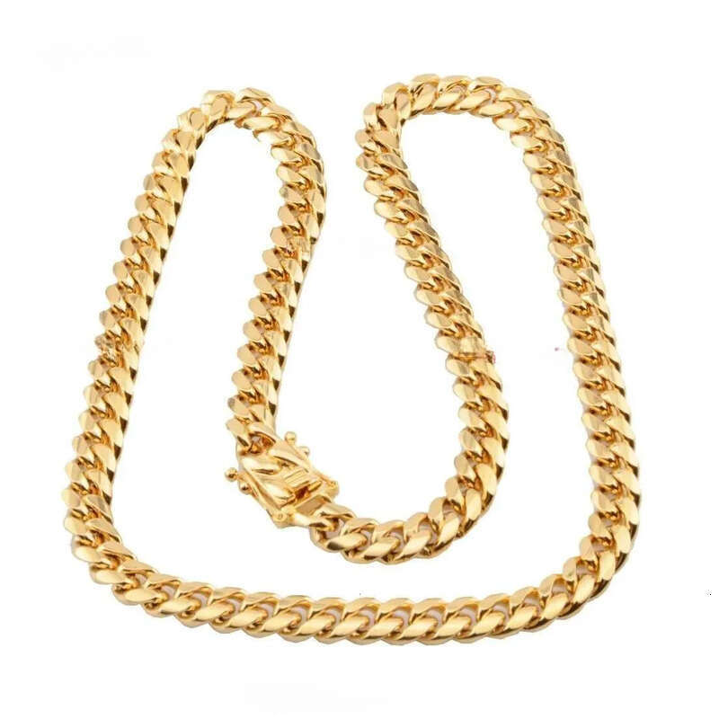 Cuba gold faucet buckle stainless titanium steel density 8mm/10mm/12mm/14mm/16mm Miami Cuban k Stainless Steel Mens Gold Chains