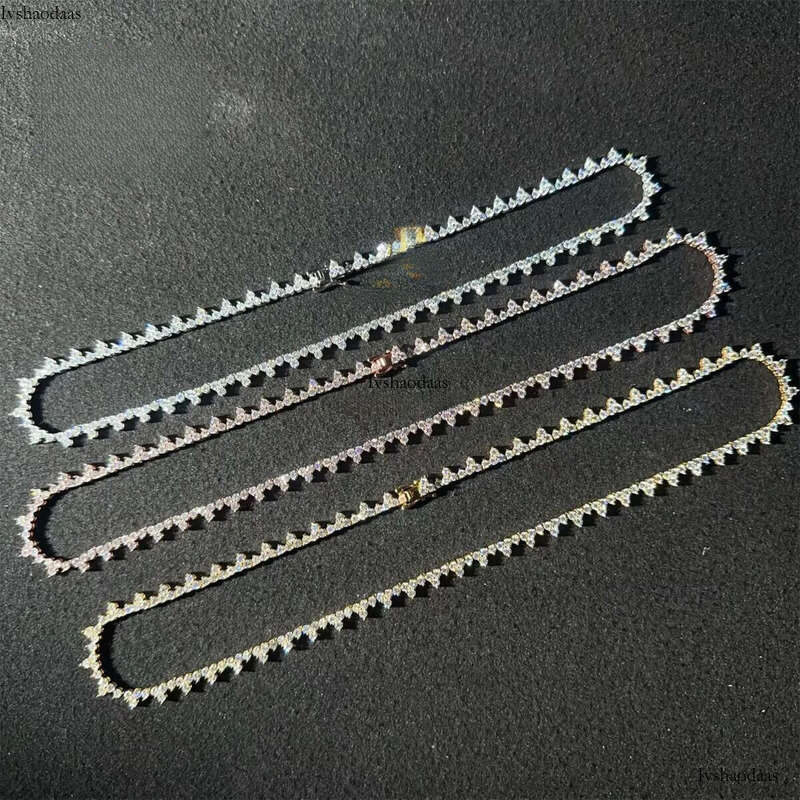 GRA Certificates Stock Claw Setting 2.5mm S Real Gold Plated Hip Hop Jewelry D VVS Moissanite Dia Cluster Tennis Chain