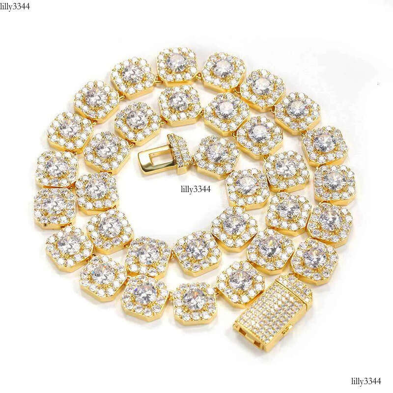 necklace moissanite chain Hip Hop Necklace Gold Plated Jewelry Iced Out Dia Clustered Tennis Chain
