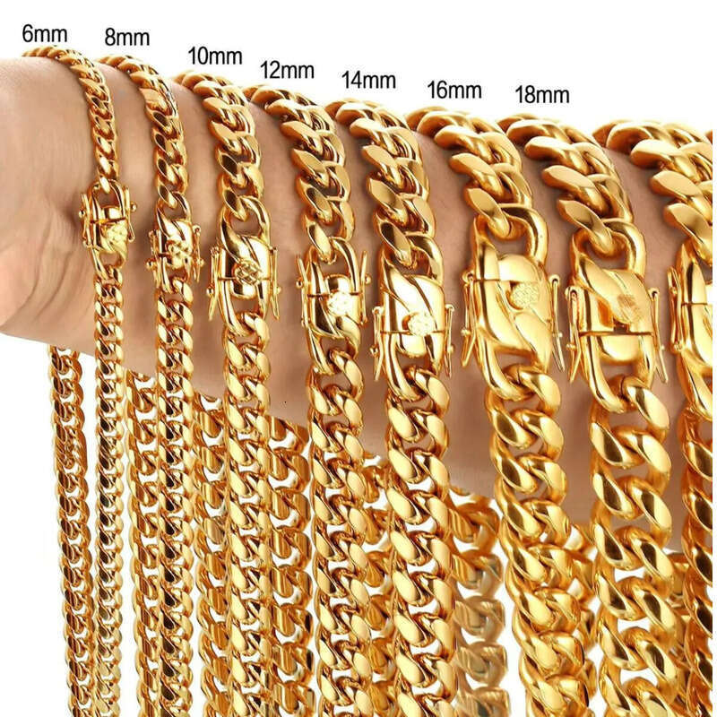 Wholesale Stainless Steel Custom Design Monaco Necklace Hip Hop Gold Plated Miami Curb Cuban Link Chain For Men